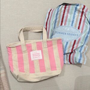 Summer Fridays Pink and Cream Striped Tote Bag